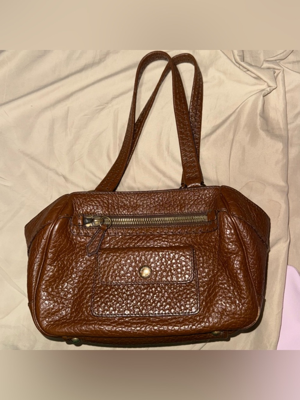 Prada Textured Brown Leather Double-Strap Shoulder Bag - Picture 7 of 7